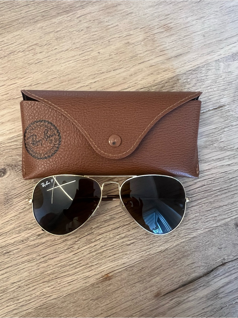 Ray-Ban RB3025 Polarized Aviator Sunglasses Gold Brown w/ Case